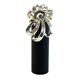 Vintage 1950s Trifari Alfred Philippe Silver Tone Rhinestone Swirl Brooch - Picture 1 of 4