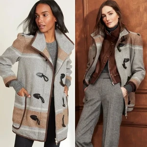 Neu mit Etikett Veronica Beard Feuerstein Knebel Twill dick gestreift Wolle Duffle Pea Mantel Größe M - Bild 1 von 12