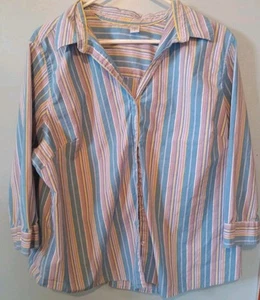 Womens  Izod Striped Long Sleeve Button-Up Shirt 100% Cotton Blue yellow SZ 1X - Picture 1 of 3