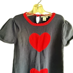 Hartstrings Girls Knit Dress Size 10/12 Navy Blue Red Hearts Puff Sleeve - Picture 1 of 8