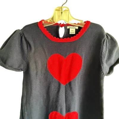 Hartstrings Girls Knit Dress Size 10/12 Navy Blue Red Hearts Puff Sleeve - Image 1 of 4