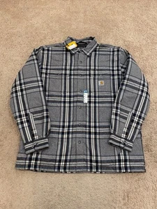 Carhartt Herren XL Relaxed Fit Heavyweight Flannel Sherpa Hemd Jacke Grau NEU - Bild 1 von 7