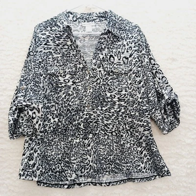 Blouse Size XL Black White Cheetah Mob Wife Y2K Festival Retrocore Boho Glam - Image 1 of 4