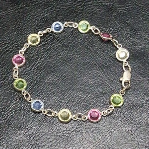 Vintage Multicolor Bezel Faset Crystal Bracelet Silver Tone. 15.078 - Picture 1 of 6