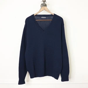 Vintage 80's V-Neck Pullover Puritan  Wool Sweater Men Large Navy Blue Washable - Picture 1 of 5