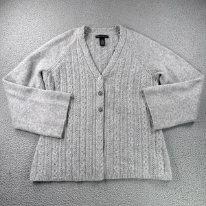 Marina Luna Cardigan Sweater Womens XL Gray Button Up Wool Angora Cable Knit - Picture 1 of 11