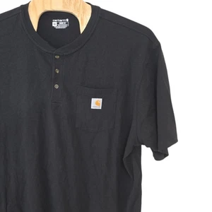 Carhartt Mens 3XL Black Short Sleeve Henley T-Shirt Loose Fit Pocket - Picture 1 of 8