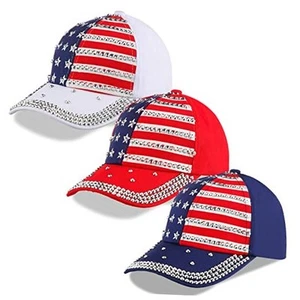 3 Pcs USA Hats Bling Patriotic American Baseball Hats Fresh Color Novel Style - Picture 1 of 7