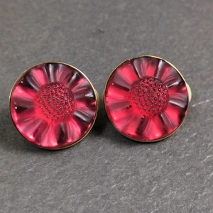 LALIQUE Flower Motif Red Crystal Clip-On Earrings – Gold-Tone Base, Signed - Picture 1 of 8