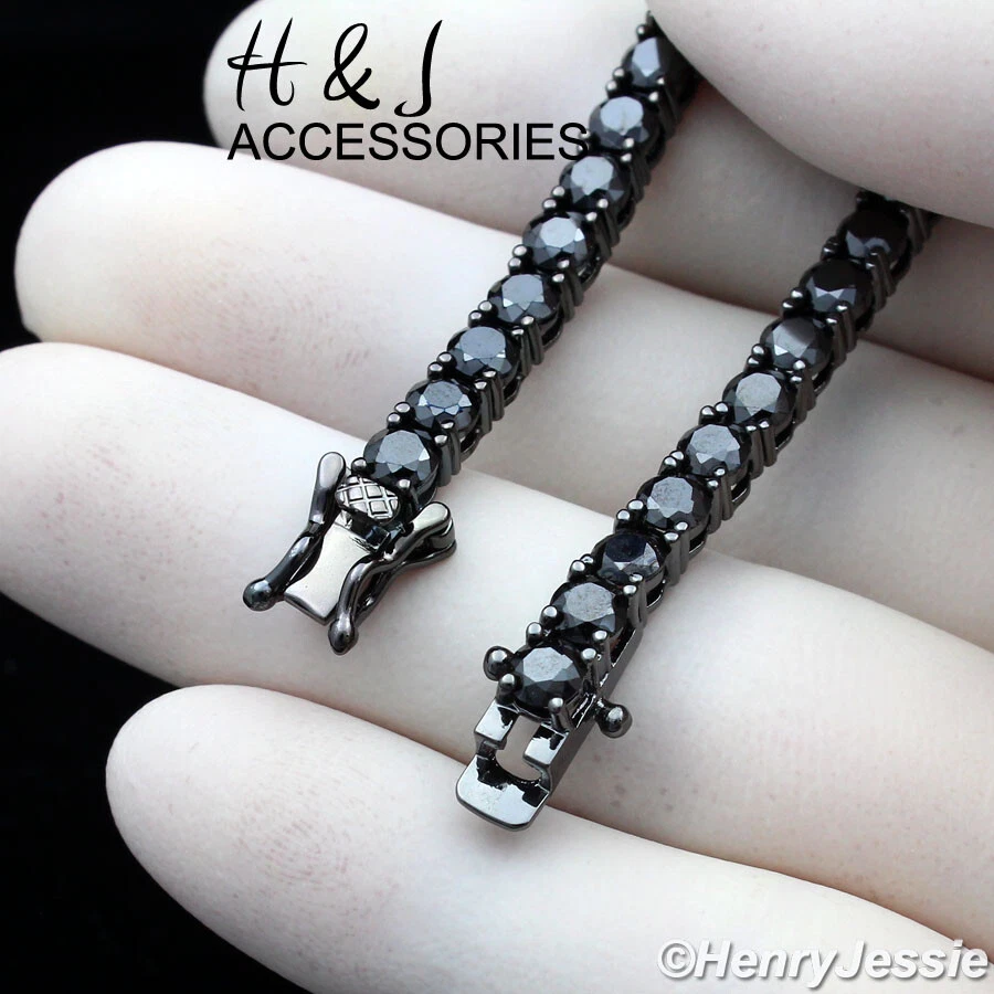 PULSERA TENIS CIRCONITA NEGRA CHAPADA EN ORO 14K 7"-8.5" HOMBRE MUJER 1 FILA*BB2 Foto 1 de 4