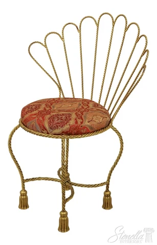 59588EC: Stunning Gold Finish Rope & Tassel Iron Vanity Bench Cover