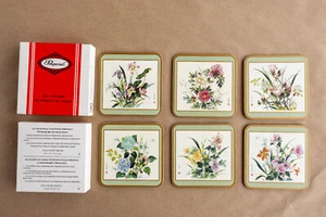 Set of 6 Vintage Pimpernel Coasters with Oriental Floral Design Made in England - Picture 1 of 10