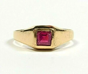 Vintage 19k 800 Yellow Gold Simulated Ruby Ring 3 3/4  - Picture 1 of 3