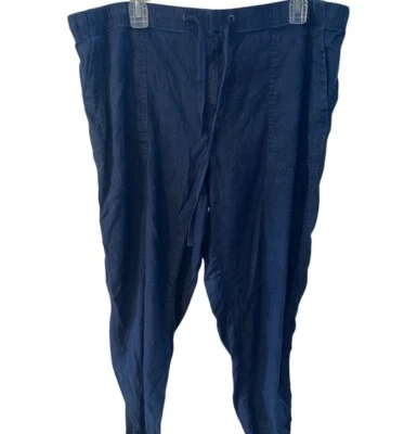 Pantalones Lou & Grey Talla XL Azul Lino Viscosa Cremallera Frontal Cordón Cintura Elástica Foto 1 de 4