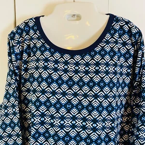 Top tunica Roamans 1X 22 24 pullover maniche lunghe blu motivo geometrico nuovo con etichetta - Foto 1 di 10