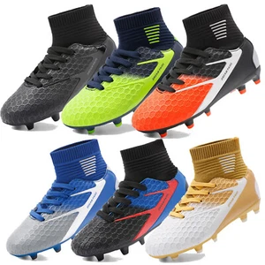 Boys Girls Soccer Shoes High Top Football Shoes Outdoor Indoor Soccer Cleats - Picture 1 of 18