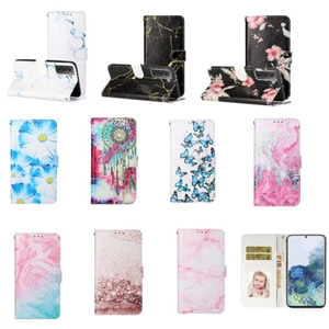For Samsung S8 S9 S10 Plus S7 Edge Patterned PU Leather Flip Wallet Case Cover - Picture 1 of 22