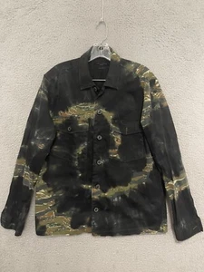 Allsaints Mens Denim Shirt Button up Dockweiler Medium Camo Black Long Sleeve - Picture 1 of 5