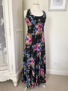 WAREHOUSE Black Floral, 100% Silk, Sleeveless, Maxi Dress. Size 8 - Picture 1 of 4