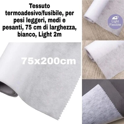 Tessuto termoadesivo/fusibile x pesi leggeri, medi e pesanti, 75x200cm Bianco  - Immagine 1 di 4
