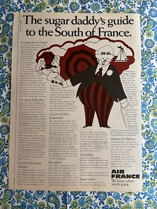 Vintage 1969 Air France Print Ad "Sugar Daddy's Guide To The South Of France" - Bild 1 von 7