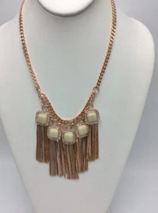 $58 Jessica Simpson rose gold tone white square & pave statement necklace A13 - Picture 1 of 5