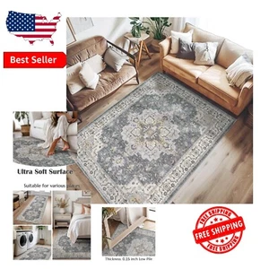 Soft Non-Slip Floral Area Rug 5x7 - Vintage Washable Comfort for Living Spaces - Picture 1 of 11