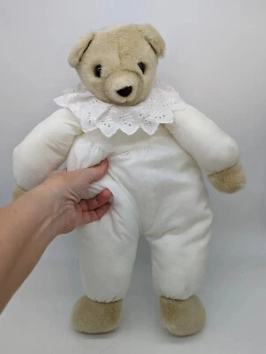 Antigo Urso de Pelúcia Branco Interpur Pelúcia Nylon Recheado Ilhós Coreia Abraçável 17" - Imagem 1 de 4