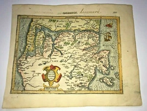 DENMARK LUTIA 1613 MERCATOR / HONDIUS ATLAS MINOR ANTIQUE MAP IN COLORS - Picture 1 of 7