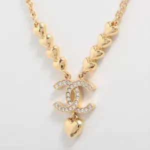 Chanel Cocomark Heart B23P GP Rhinestone Gold L:41.4cm Necklace Pre Owned U0426 - Picture 1 of 6