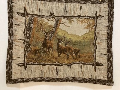 Deer Buck Woven Pillow Cover Huge 24” x 31” Hunting Cabin Decor Woodland Scene - Image 1 of 4