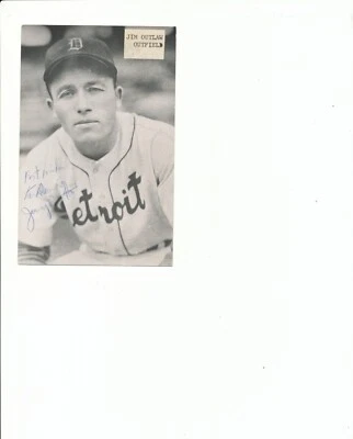 jimmy outlaw autograph jim rowe postcard tigers 1945 w.s dec 2006 - Image 1 of 2