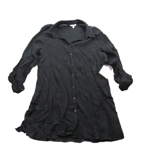 Croft & Barrow Shirt Womens XL Black Button Up Roll Tab Sleeve Tunic Top Cotton - Picture 1 of 11