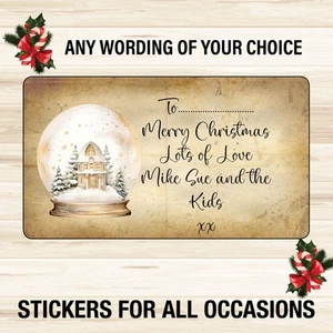 48 Personalised  Vintage Christmas Gift Tag  Kraft Effect Sticker Label 1119i - Picture 1 of 4