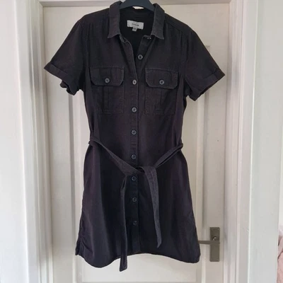 New Look Size 14 Denim Shirt Dress Black Belted Pockets - Image 1 of 4