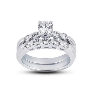 3.79ct H-SI2 Round Natural Certified Diamonds 18k  Classic Matching Bridal Set - Picture 1 of 3