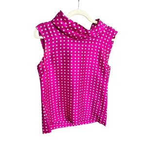 J.Crew Pink Polka Dot Silk Sleeveless Blouse Sz 4 Barbie Glam Business Cocktail - Picture 1 of 7