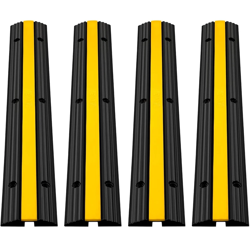 VEVOR 4 Pack of 1-Channel Rubber Cable Protector Ramps Heavy Duty 18000Lbs Load