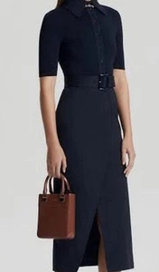 Scanlan Theodore Crepe Knit Cotton Pencil Navy Dress Size 8 - Picture 1 of 7
