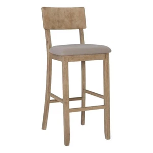 Linon Jordan Wood Bar Stool with Grey Padded Seat in Grey Wash Glaze Finish - Picture 1 of 12