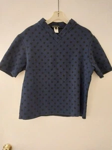 Marc Jacobs Blue & Black Polka Dot Short Sleeve V Neck Wool & Cashmere Sweater - Picture 1 of 2