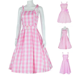 Movie Barbie Plaid Bow Dress Women Cosplay Halloween Party Costume Fancy Dress - Picture 1 of 11