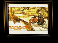 Harley-Davidson (FRAMED) Art  Deco Poster 1920's  Bike & Sidecar  11 X 13 X 1  