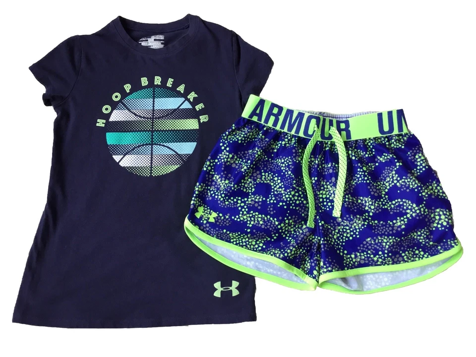 UNDER ARMOUR Niñas Talla Y PEQUEÑA HOOP BREAKER CAMISETA PANTALONES CORTOS CONJUNTO Foto 1 de 4