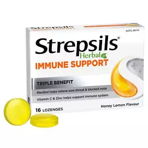 Strepsils Herbal Immune Support Lozenges Honey Lemon 16PK - Picture 1 of 8