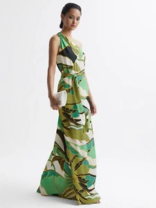 REISS PETITE TINA JUNGLE PRINT MAXI DRESS in GREEN/BLACK - Picture 1 of 5