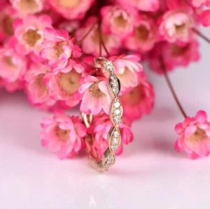 0.20Ct Round Real Moissanite Milgrain Stackable Band Ring 14K Rose Gold Plated - Picture 1 of 6