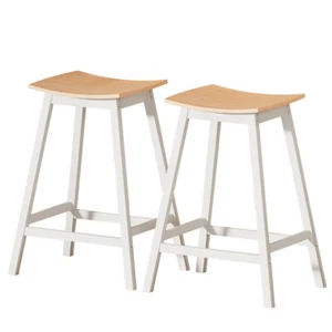 Artiss 2x Bar Stools Wooden Stool Dining Chairs Kitchen Barstools Oak White - Picture 1 of 8