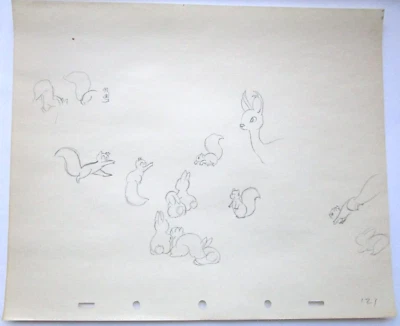 1937 SNOW WHITE squirrel deer chipmunk WALT DISNEY ORIGINAL PRODUCTION DRAWING - Image 1 of 2