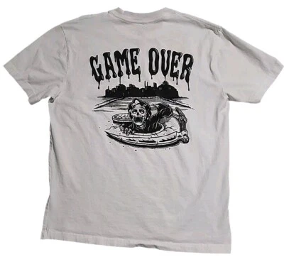 Camiseta Game Over Gráfica Para Hombre Talla Grande Esqueleto Gótico Streetwear Camiseta Blanca Foto 1 de 4